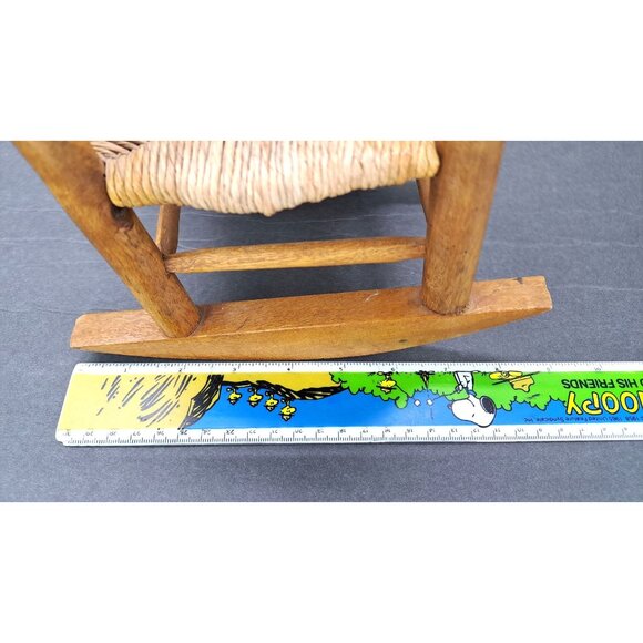 Vintage Miniature Wooden Doll Rocking Chair Woven Seat Wood Toy Bear Decor Prop - Picture 8 of 8